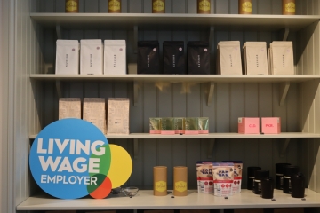 Living Wage logo in shop