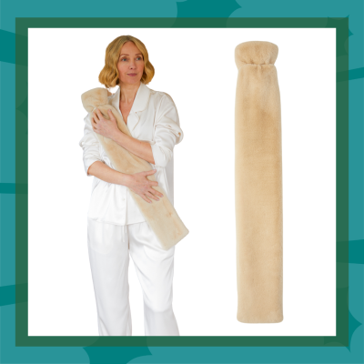 Long hot water bottle with soft flat fur