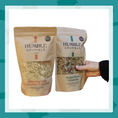 Humble Crumble bags of shortbread topping and superfood granola