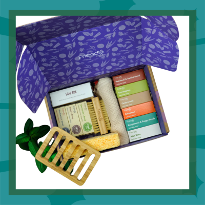 Eco-lifestyle hamper with soaps and plant-based accessories