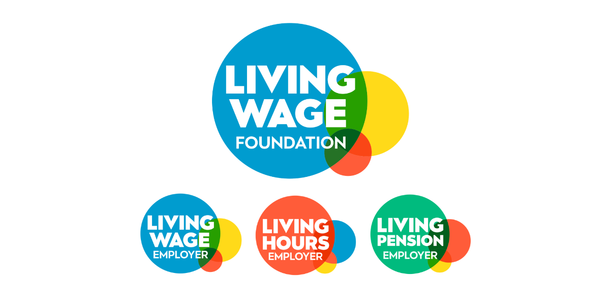 Living Wage Foundation, wage, hours and pensions logos