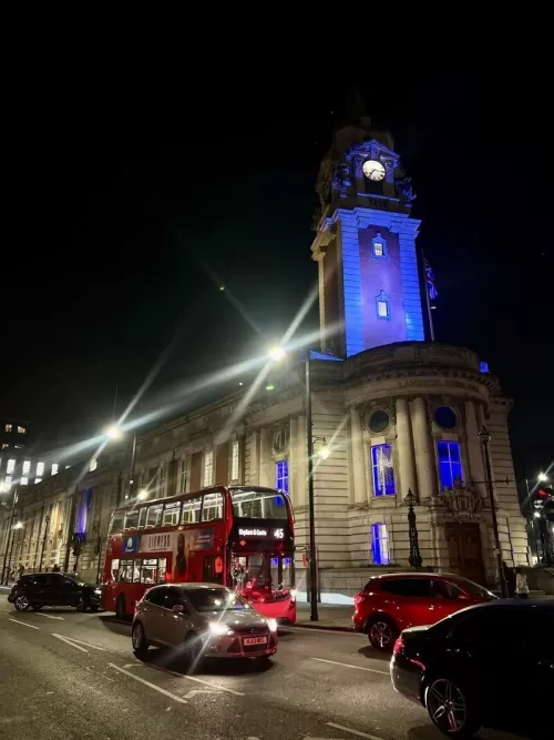 Lambeth town hall lit up for Living Wage Week 2024