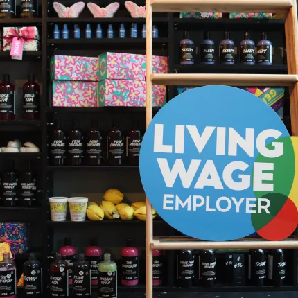 LUSH Living Wage logo in shop