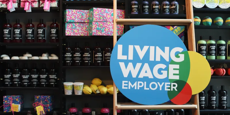 Living Wage logo in LUSH store