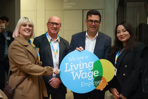 Andy Burnham at a 2024 Living Wage Week event in Manchester 
