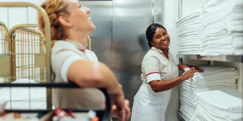 Cleaning staff laughing
