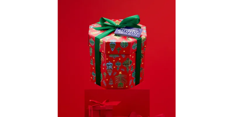 LUSH Christmas gift box with ribbon on top